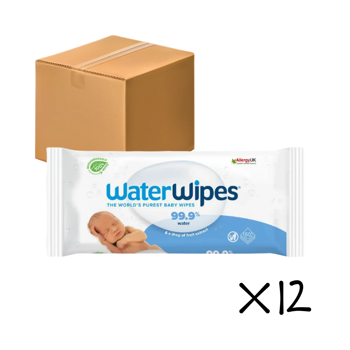 WaterWipes 嬰兒濕紙巾(60 片裝 x 12 箱) - 愛爾蘭製造